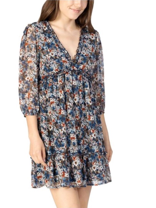 Speechless ~ Navy Multi Floral V-Neck Tiered Mini Dress Nwt - Jrs. Medium